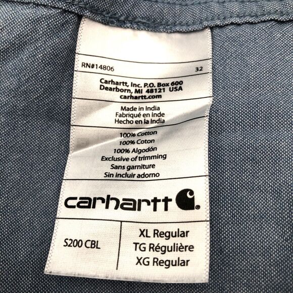 Carhartt Relaxed Fit Short Sleeve Shirt Solid Blue Button Down Cotton Men’s XL - Picture 7 of 9